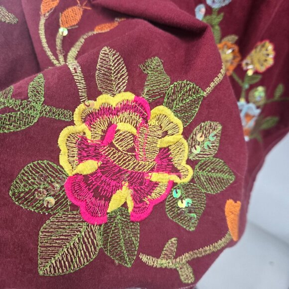 Vintage Y2K Fashion Terminal Burgundy Embroidery Beads 100% Cotton Maxi Skirt XL - Picture 3 of 11